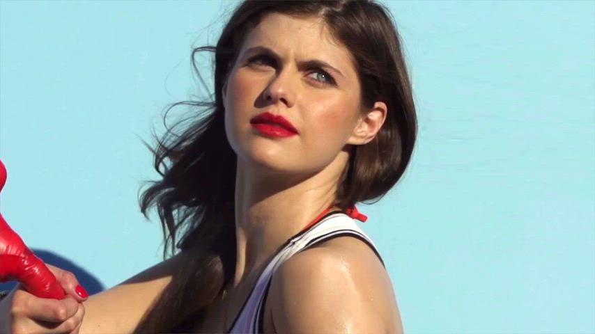 Hot Alexandra Daddario Shows Off in Sexy Lipstick on a Bicycle